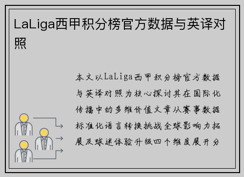 LaLiga西甲积分榜官方数据与英译对照