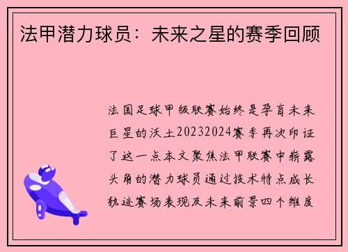 法甲潜力球员：未来之星的赛季回顾